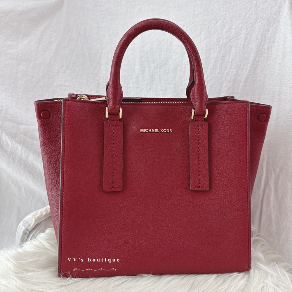 NWT Michael Kors Alessa Medium Pebbled Leather Satchel Brandy Red 30S9G0AS2T